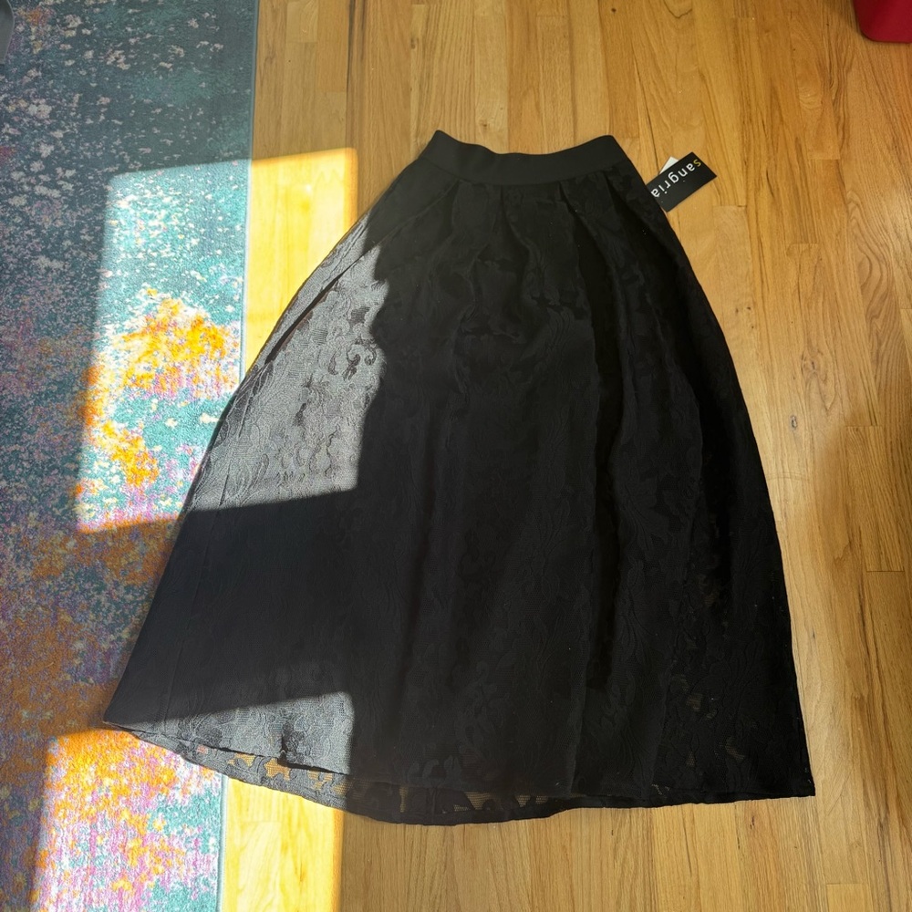 NWT Sangria Black floral mesh Lace Maxi Skirt